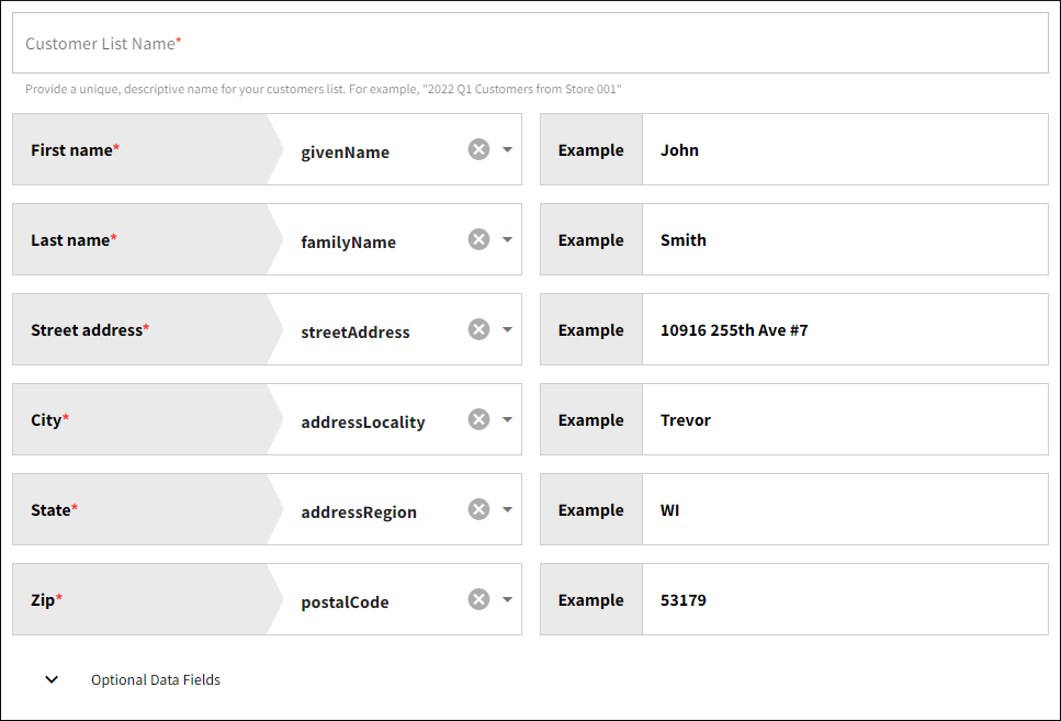 Map file colums to QuickInsight customer data fields