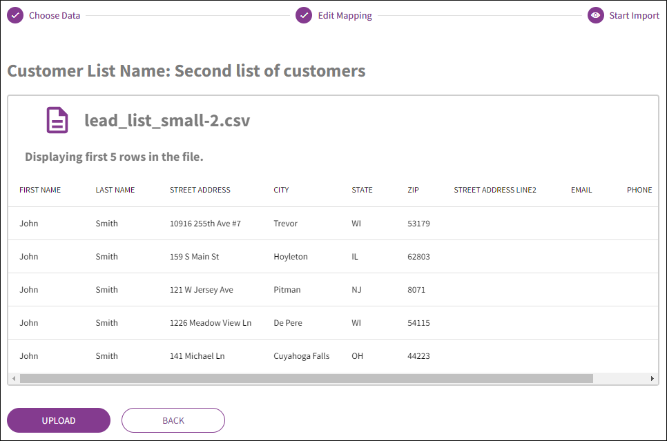 Verify the data and start the import job